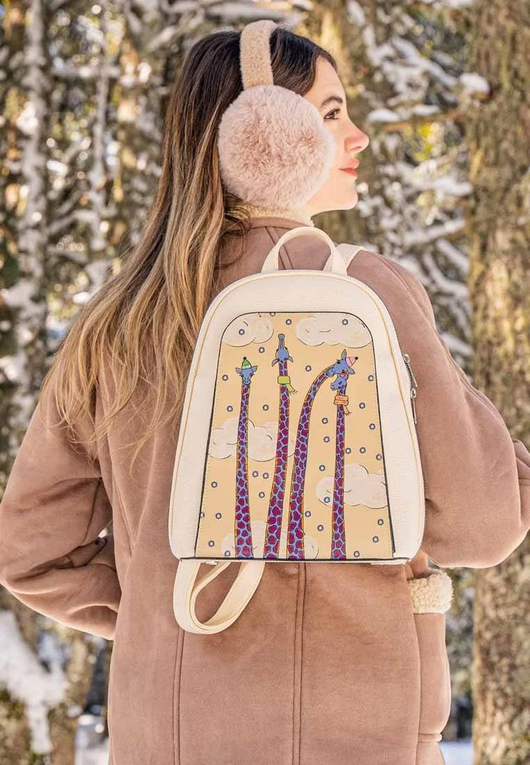 Femme Cuir Vegan Crème Sac à dos - Sky-High Love Motif