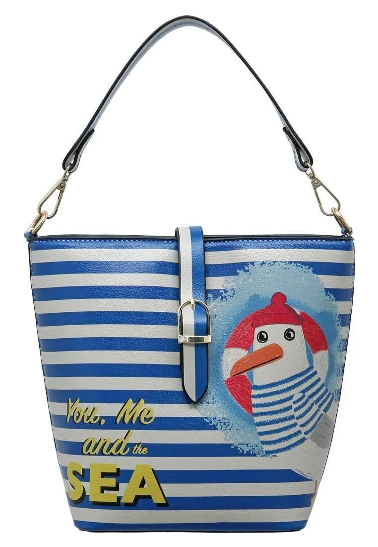 Femme Cuir Vegan Crème Sac à Main - You, Me and the Sea Motif