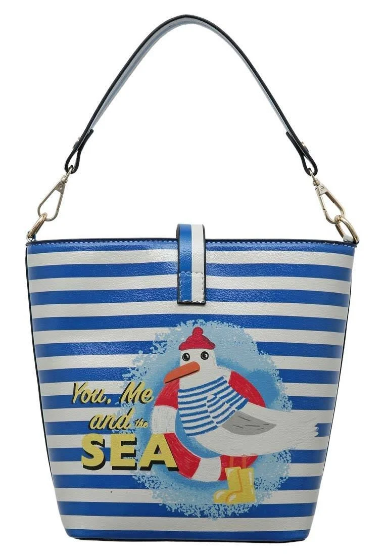 Femme Cuir Vegan Crème Sac à Main - You, Me and the Sea Motif