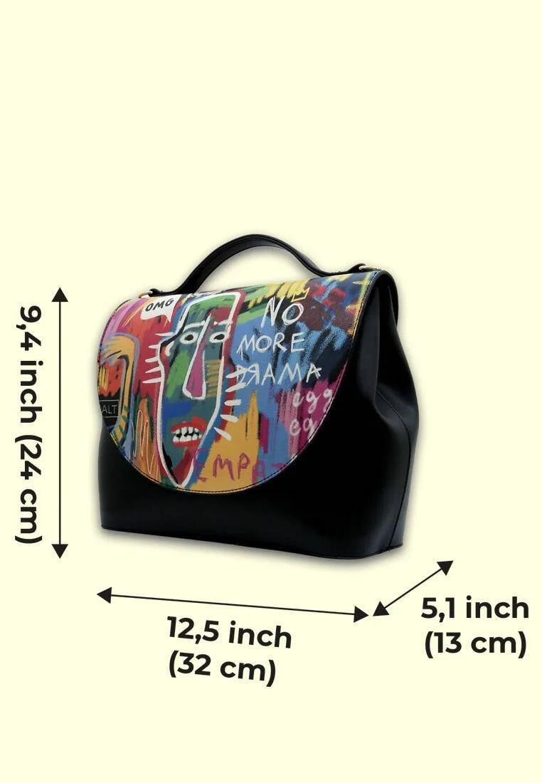 Femme Cuir Vegan Crème Sac à Main - No More Drama Motif