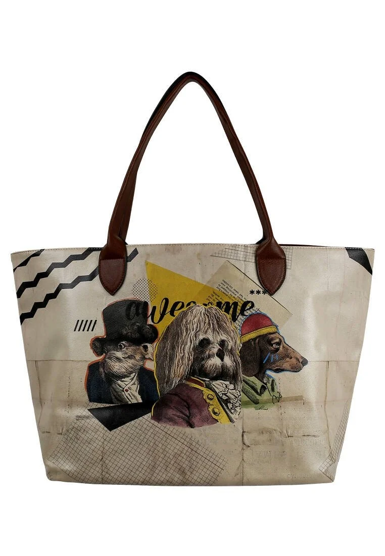 Femme Cuir Vegan Crème Sac d'épaule - Awesome Motif