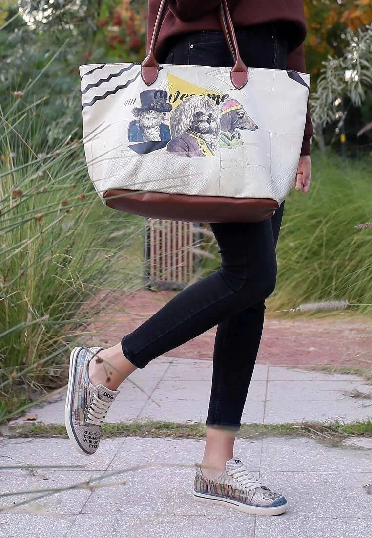 Femme Cuir Vegan Crème Sac d'épaule - Awesome Motif
