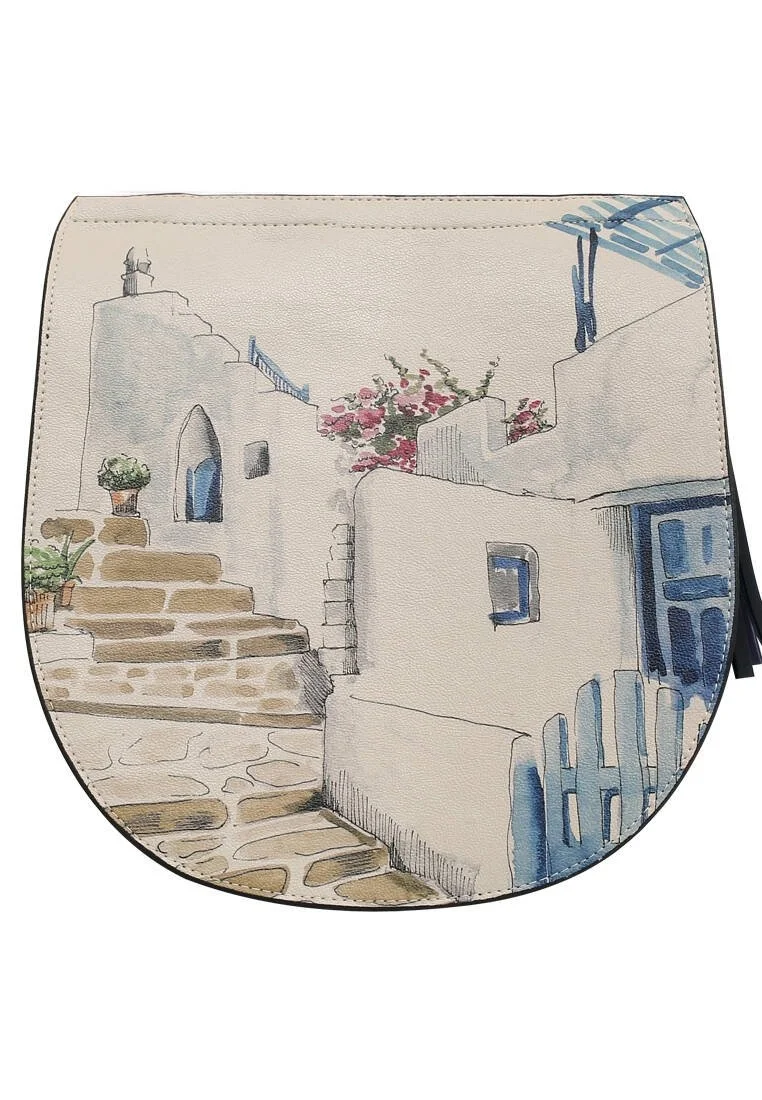 Femme Cuir Vegan Crème Sac d'épaule - Paperflower Motif