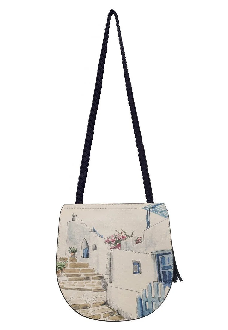 Femme Cuir Vegan Crème Sac d'épaule - Paperflower Motif