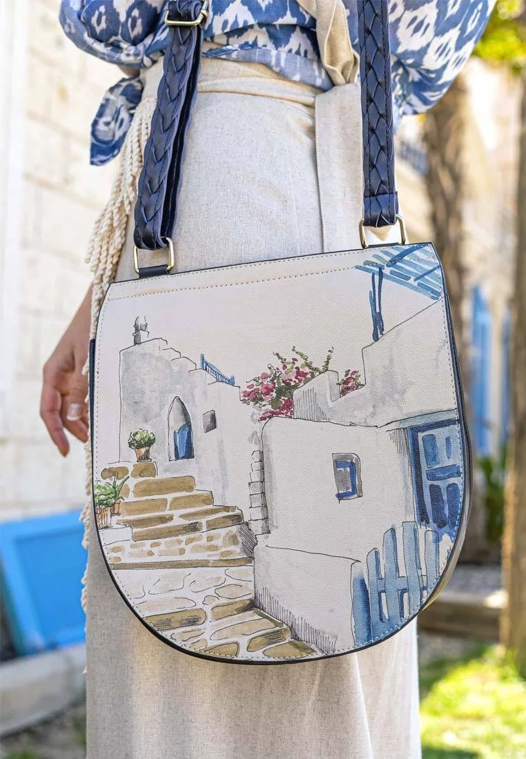 Femme Cuir Vegan Crème Sac d'épaule - Paperflower Motif