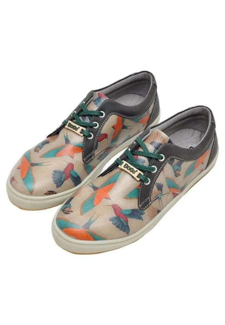 Femme Cuir Vegan Gris Baskets - Avian World Motif