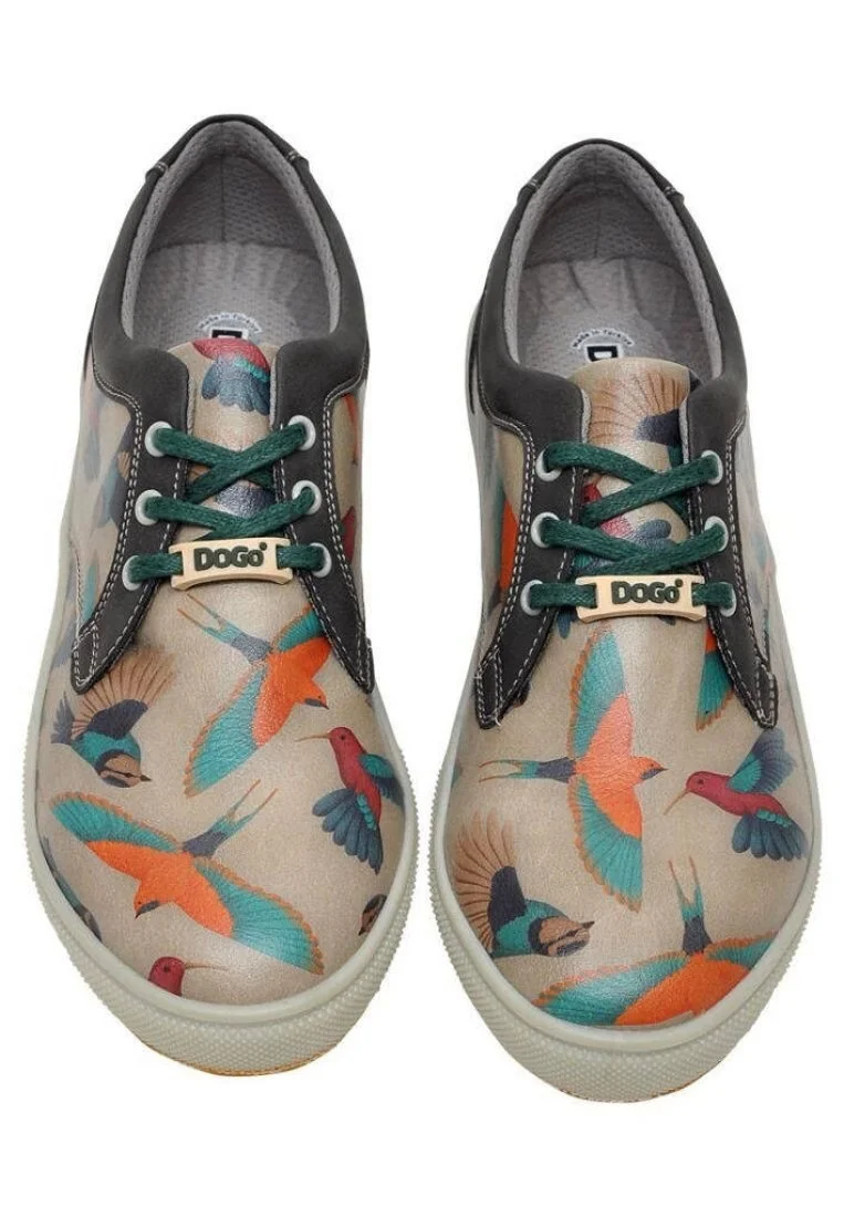 Femme Cuir Vegan Gris Baskets - Avian World Motif