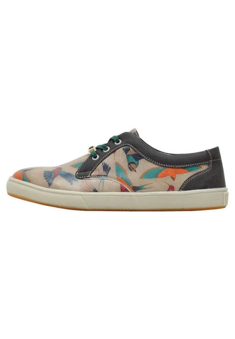 Femme Cuir Vegan Gris Baskets - Avian World Motif