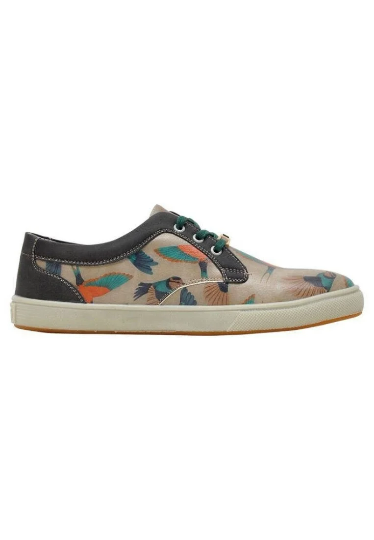 Femme Cuir Vegan Gris Baskets - Avian World Motif