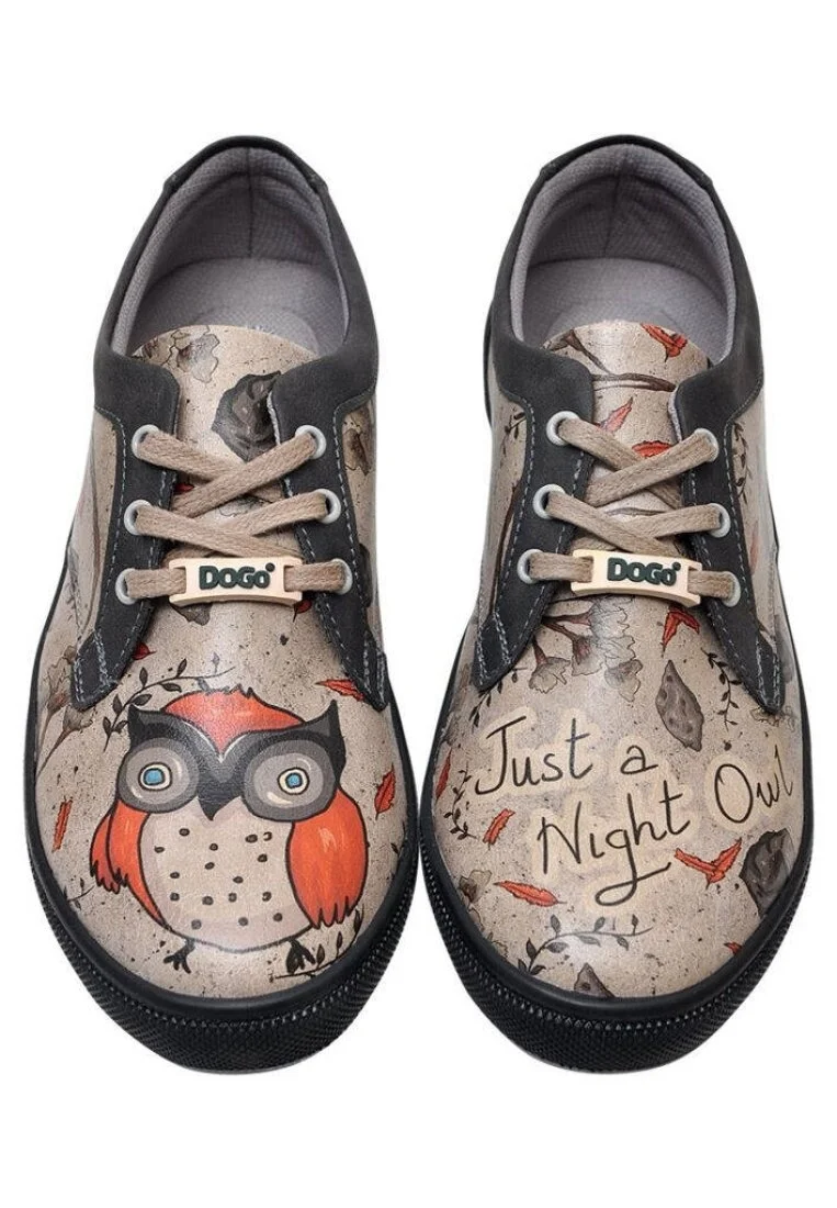 Femme Cuir Vegan Gris Baskets - Night Owl Motif