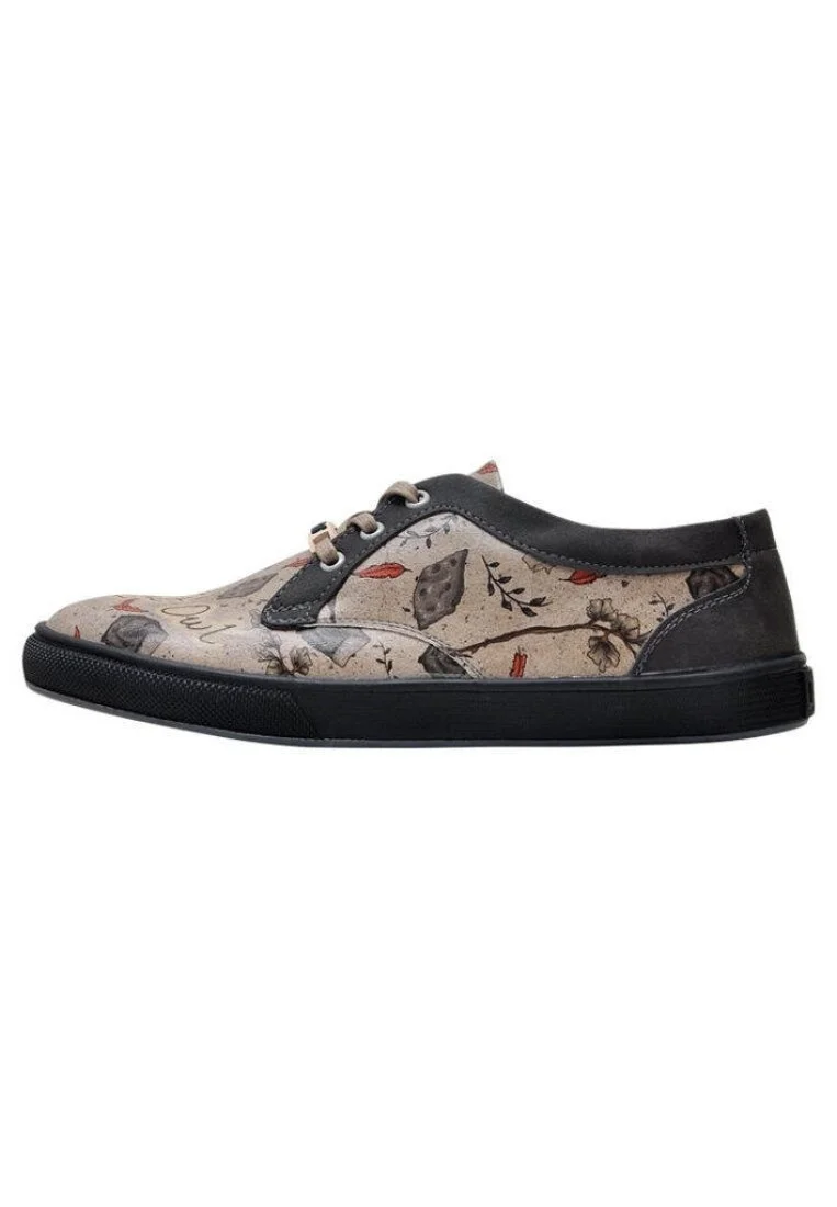 Femme Cuir Vegan Gris Baskets - Night Owl Motif