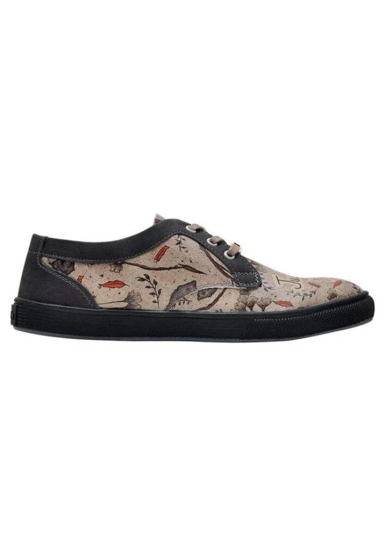 Femme Cuir Vegan Gris Baskets - Night Owl Motif