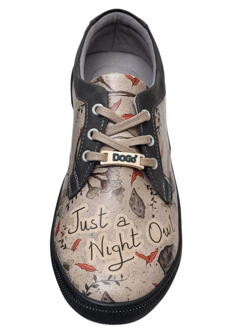 Femme Cuir Vegan Gris Baskets - Night Owl Motif