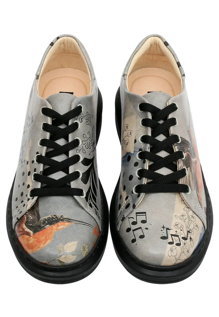 Femme Cuir Vegan Gris Baskets - Birds Chirping Motif