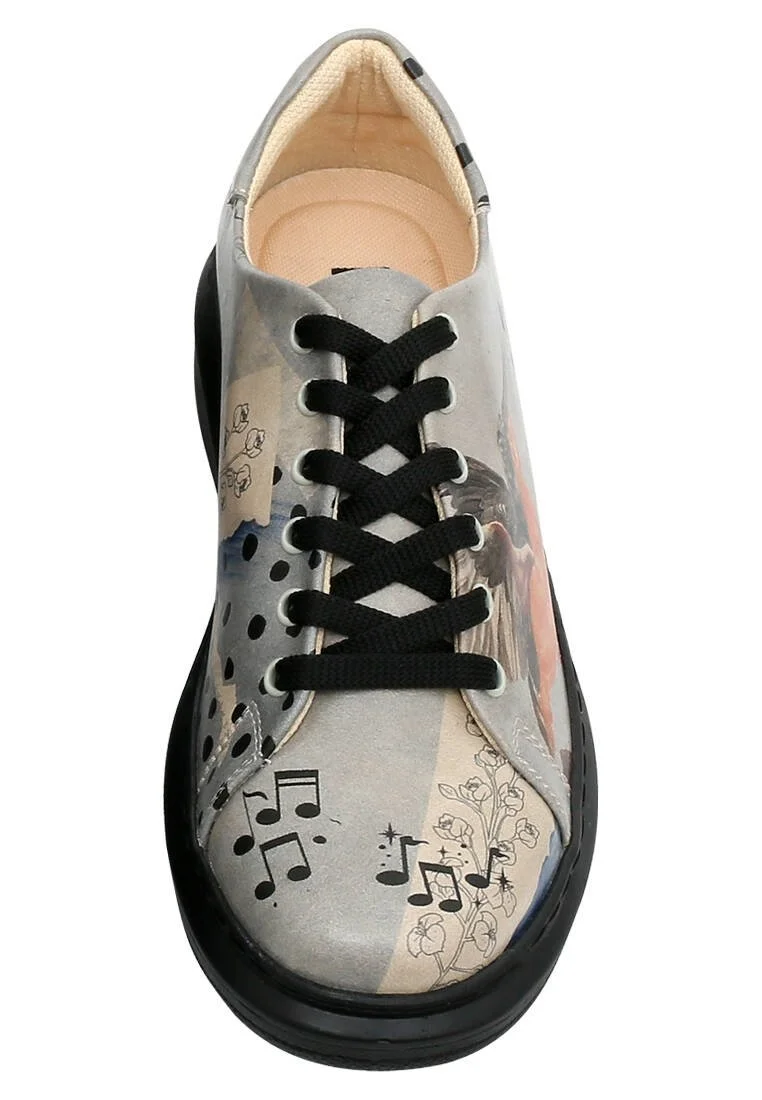 Femme Cuir Vegan Gris Baskets - Birds Chirping Motif