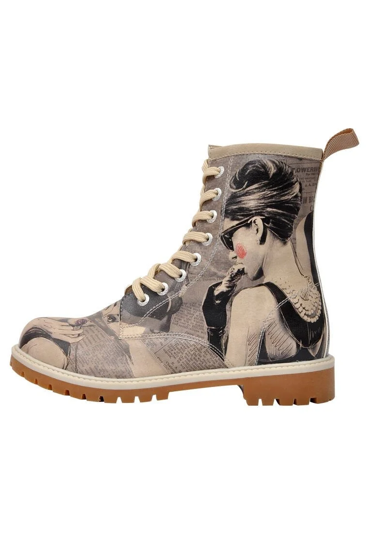 Femme Cuir Vegan Gris Bottes Longues - Go Back to Being Yourself Motif