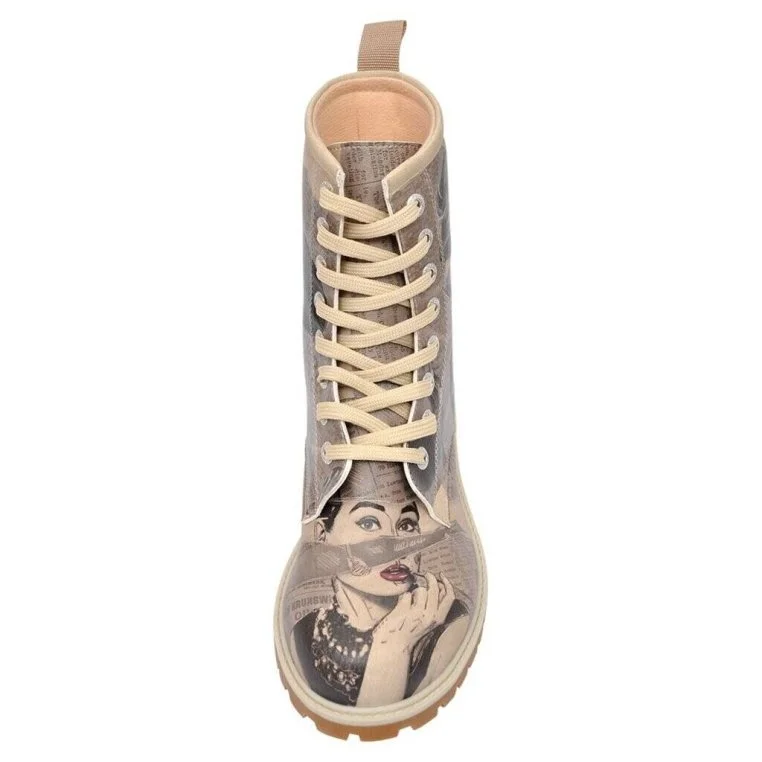 Femme Cuir Vegan Gris Bottes Longues - Go Back to Being Yourself Motif