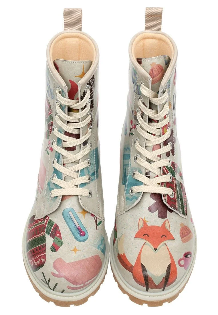 Femme Cuir Vegan Gris Bottes Longues - Bitter Sweet Winter Motif