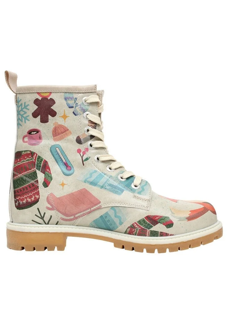 Femme Cuir Vegan Gris Bottes Longues - Bitter Sweet Winter Motif