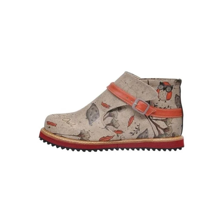 Femme Cuir Vegan Gris Bottines Chelsea - Night Owl Motif
