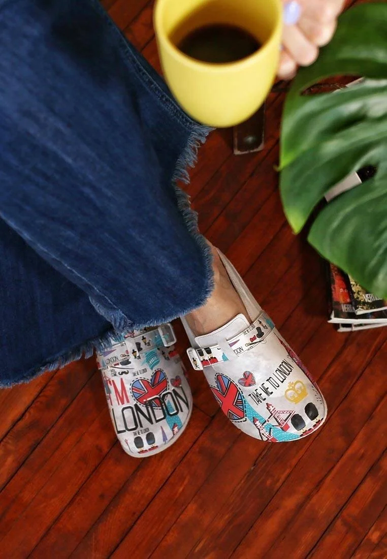 Femme Cuir Vegan Gris Chaussons - I Heart London Motif
