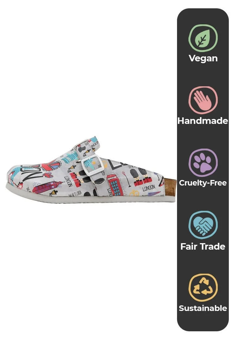 Femme Cuir Vegan Gris Chaussons - I Heart London Motif