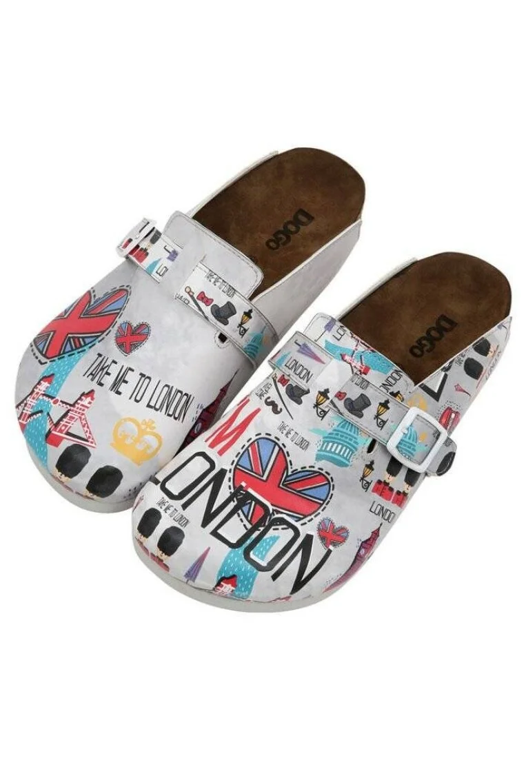 Femme Cuir Vegan Gris Chaussons - I Heart London Motif