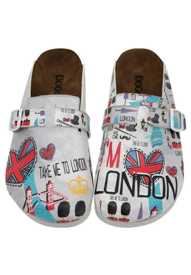 Femme Cuir Vegan Gris Chaussons - I Heart London Motif
