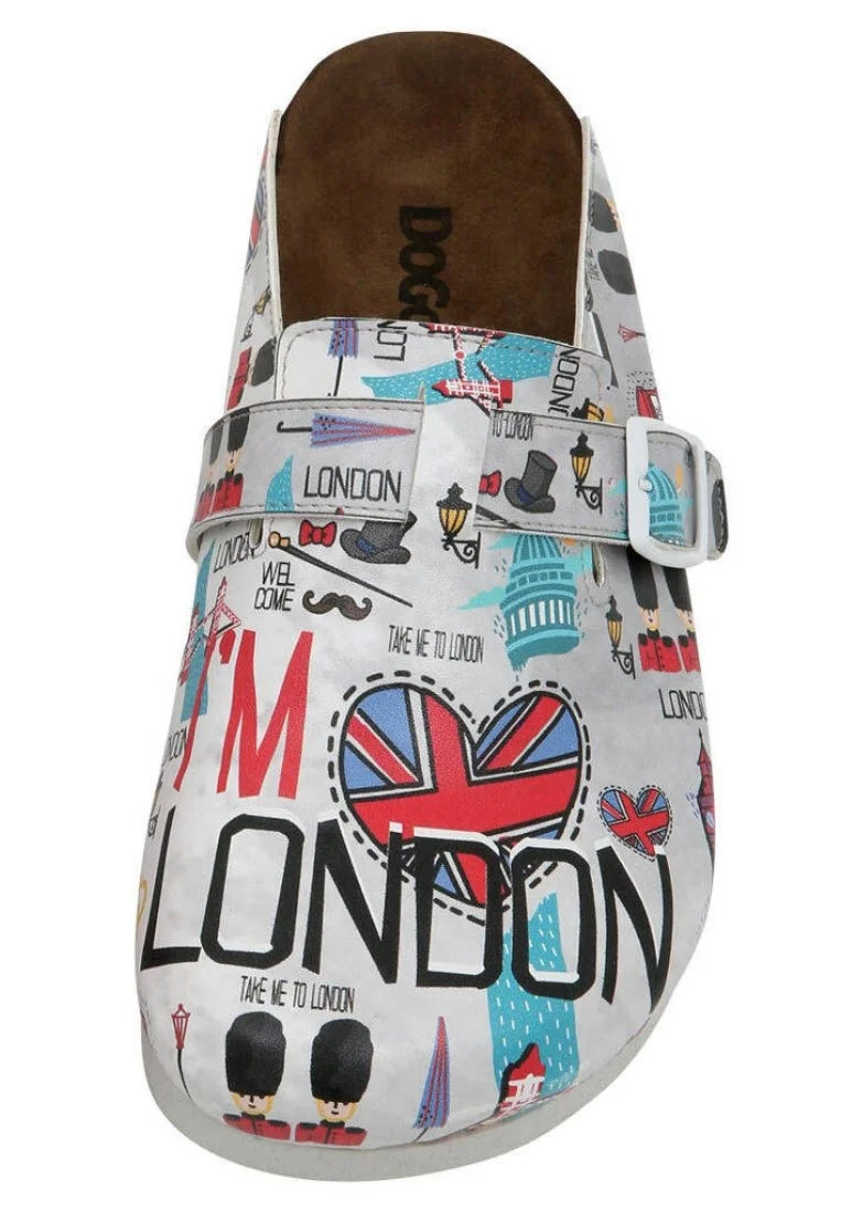 Femme Cuir Vegan Gris Chaussons - I Heart London Motif