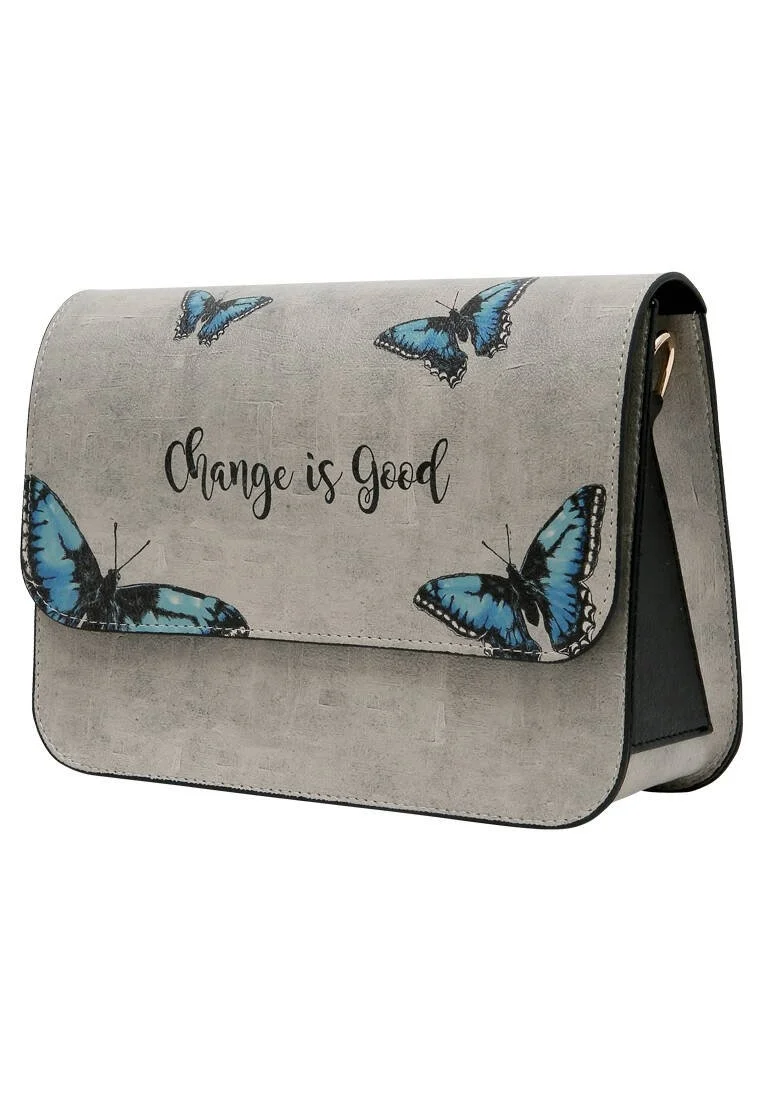 Femme Cuir Vegan Gris Sac à Main - Change is Good Motif
