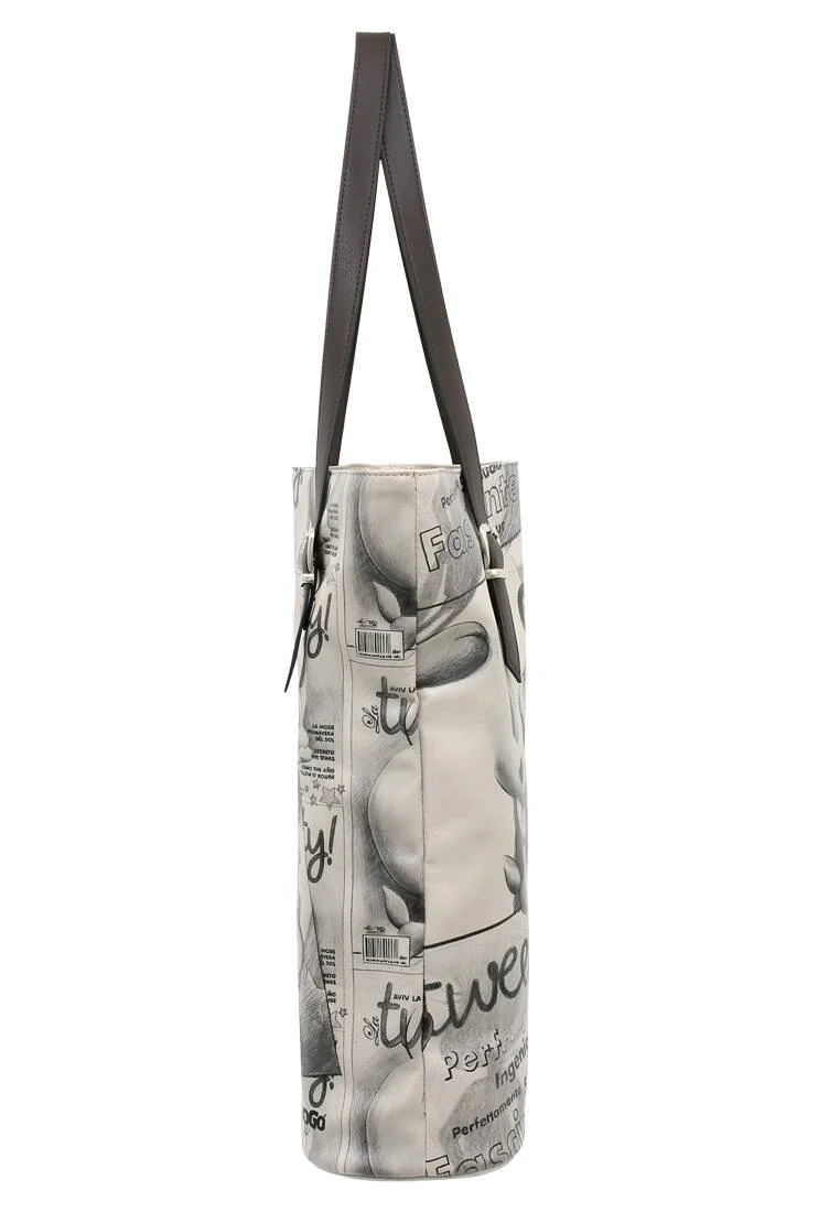 Femme Cuir Vegan Gris Sac d'épaule - Warner Bros Tweety Sketch Motif