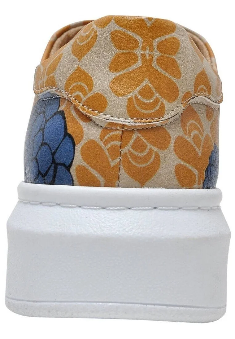 Femme Cuir Vegan Jaune Baskets - Blue Motif
