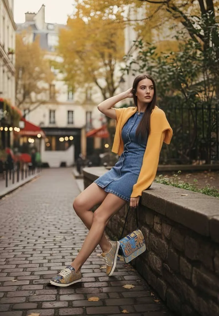 Dogo - Femme Cuir Vegan Jaune Baskets - Robo Shibuya Motif (1)