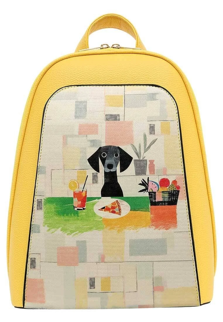 Femme Cuir Vegan Jaune Sac à dos - Table for a Pup Motif