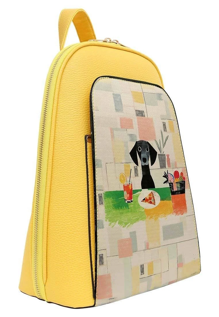 Femme Cuir Vegan Jaune Sac à dos - Table for a Pup Motif