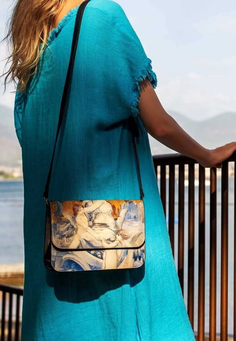 Femme Cuir Vegan Jaune Sac à Main - Amor Vincit Omnia Motif