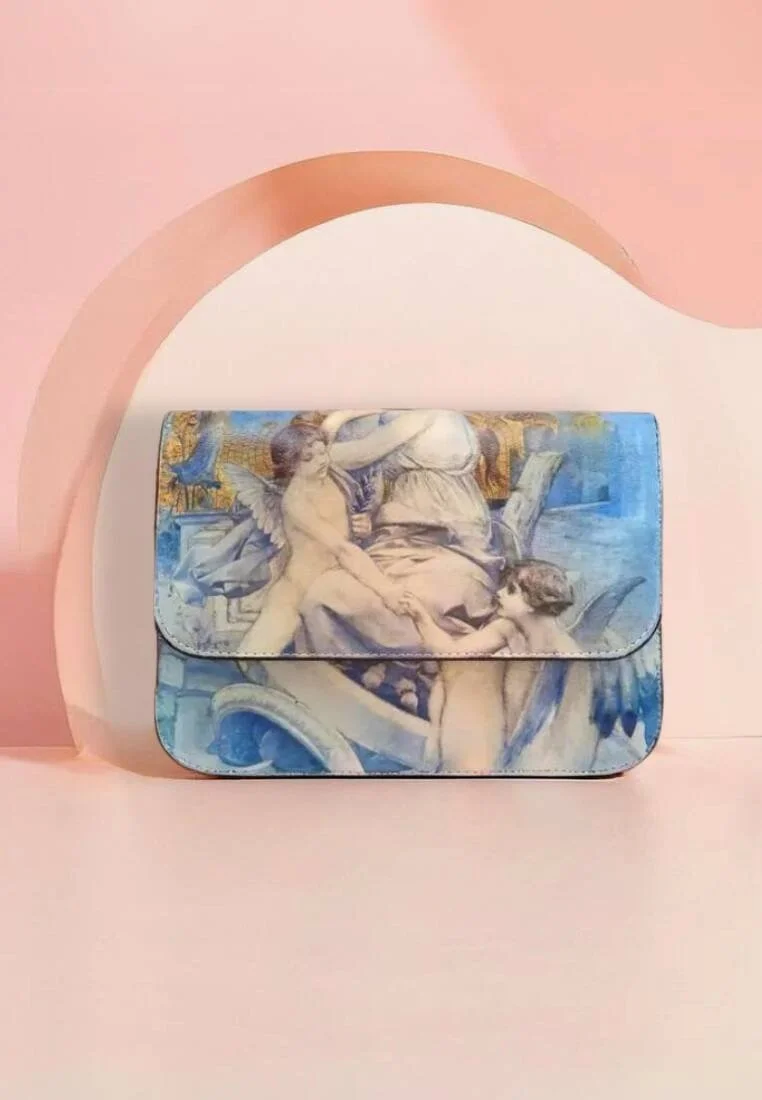 Femme Cuir Vegan Jaune Sac à Main - Amor Vincit Omnia Motif