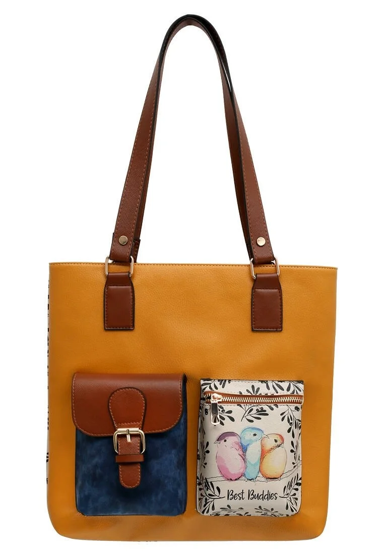Femme Cuir Vegan Jaune Sac d'épaule - Best Buddies Motif