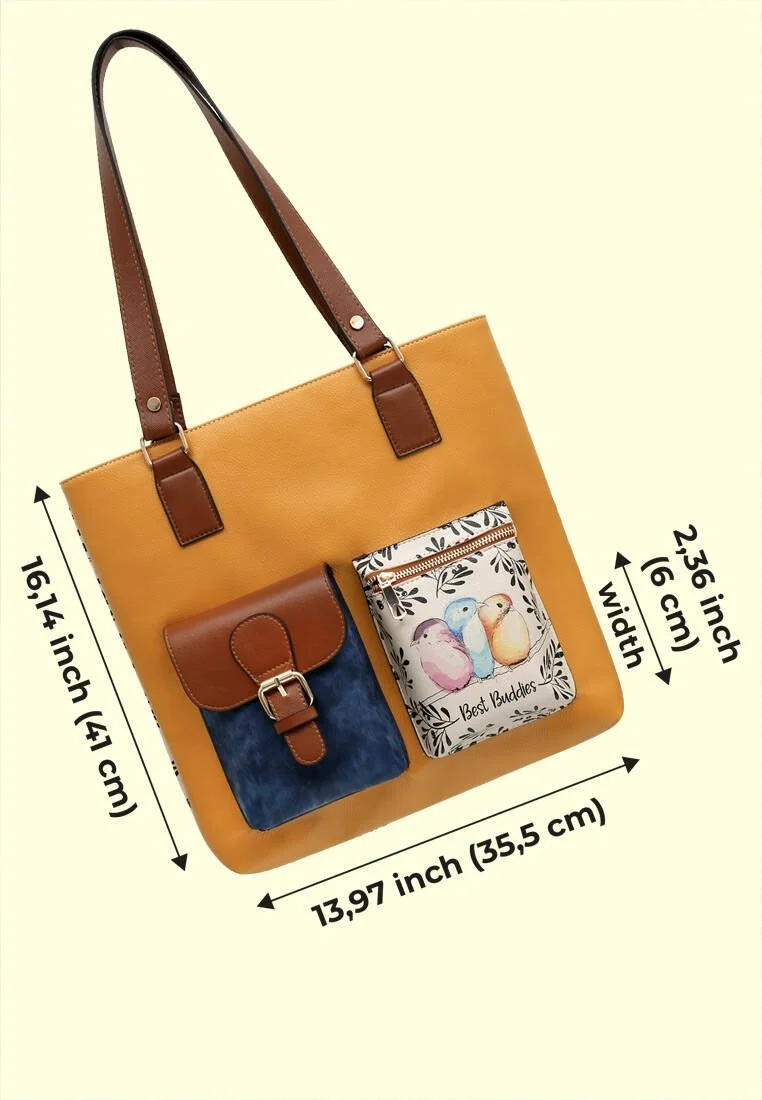 Femme Cuir Vegan Jaune Sac d'épaule - Best Buddies Motif