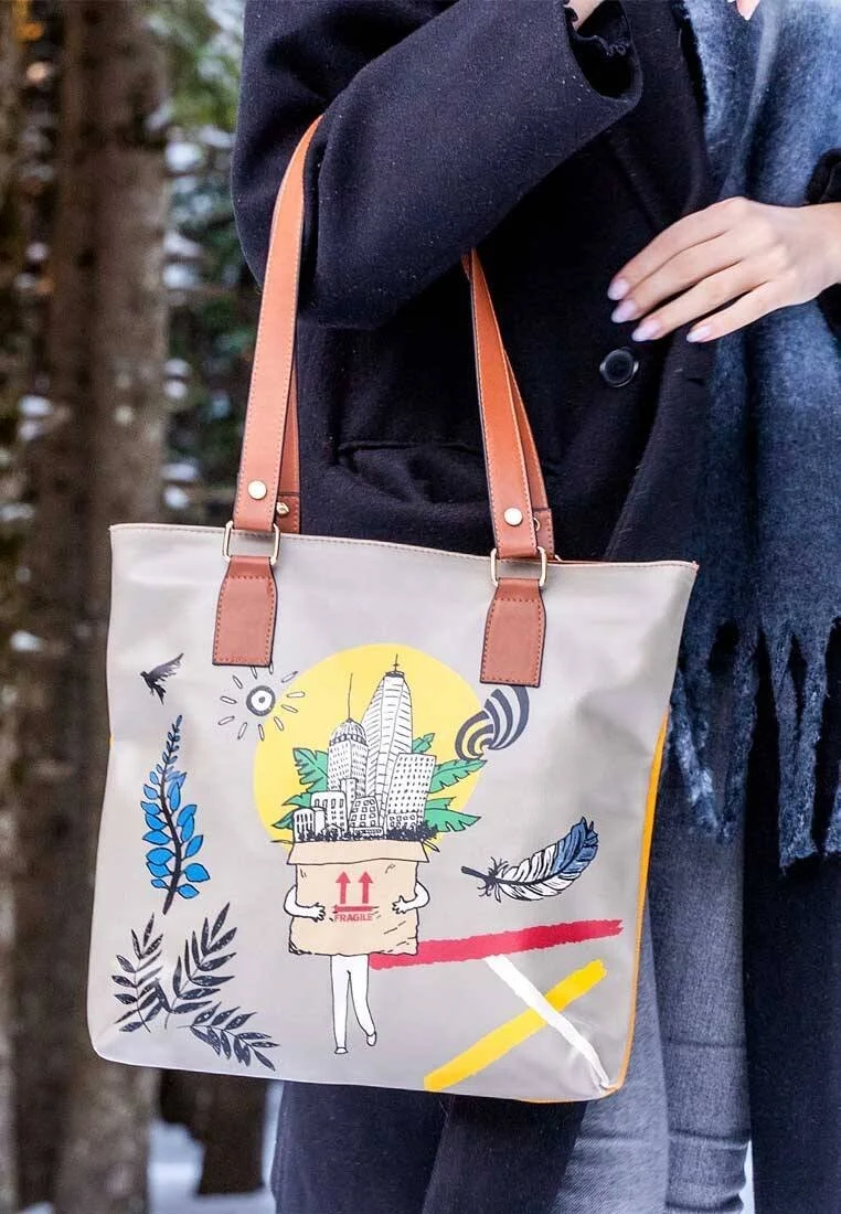 Femme Cuir Vegan Jaune Sac d'épaule - Fragile Motif