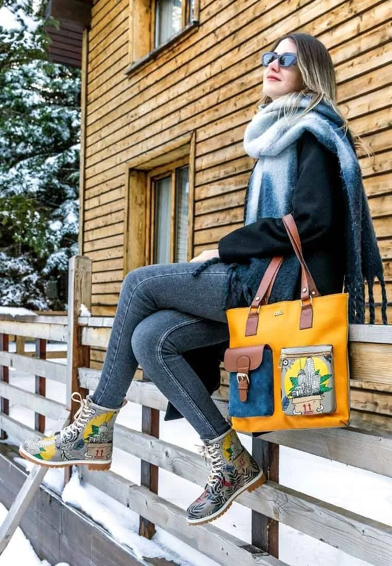 Femme Cuir Vegan Jaune Sac d'épaule - Fragile Motif