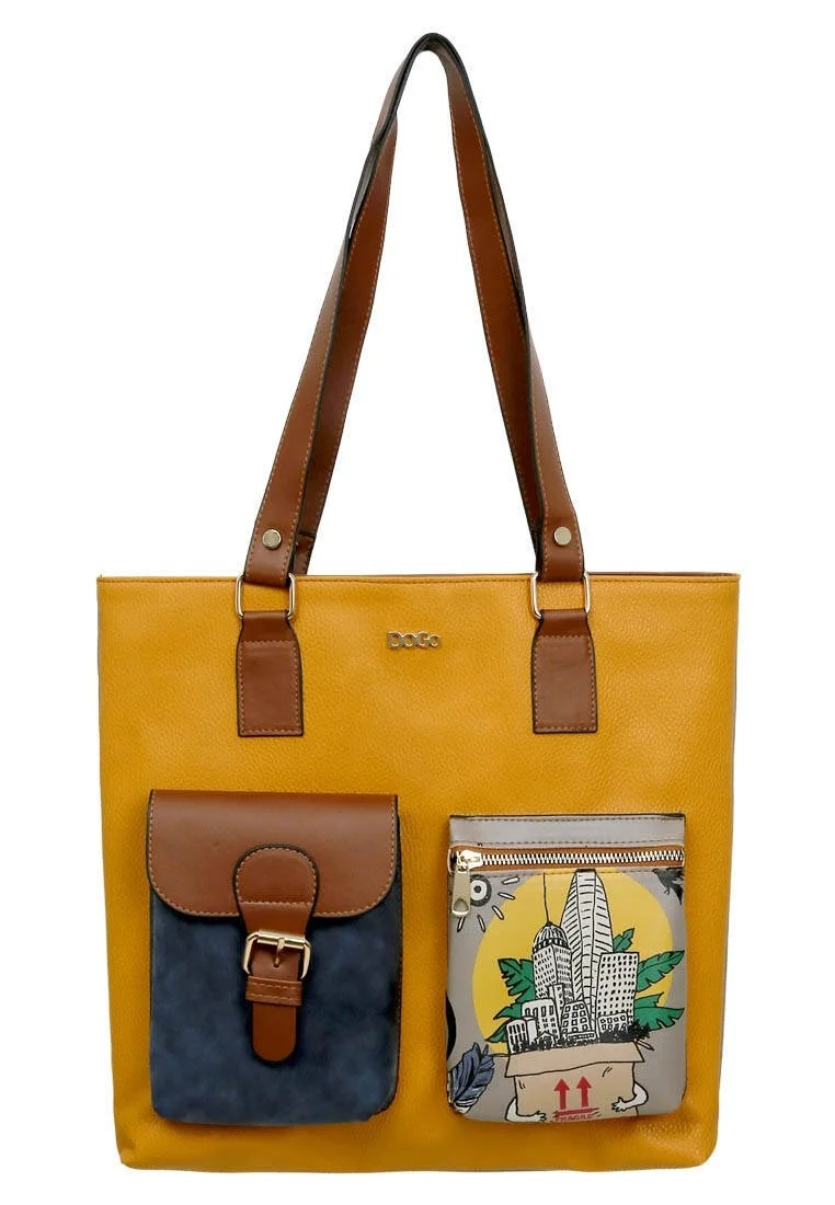 Femme Cuir Vegan Jaune Sac d'épaule - Fragile Motif