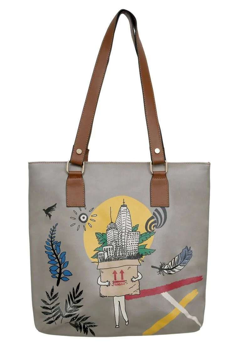 Femme Cuir Vegan Jaune Sac d'épaule - Fragile Motif