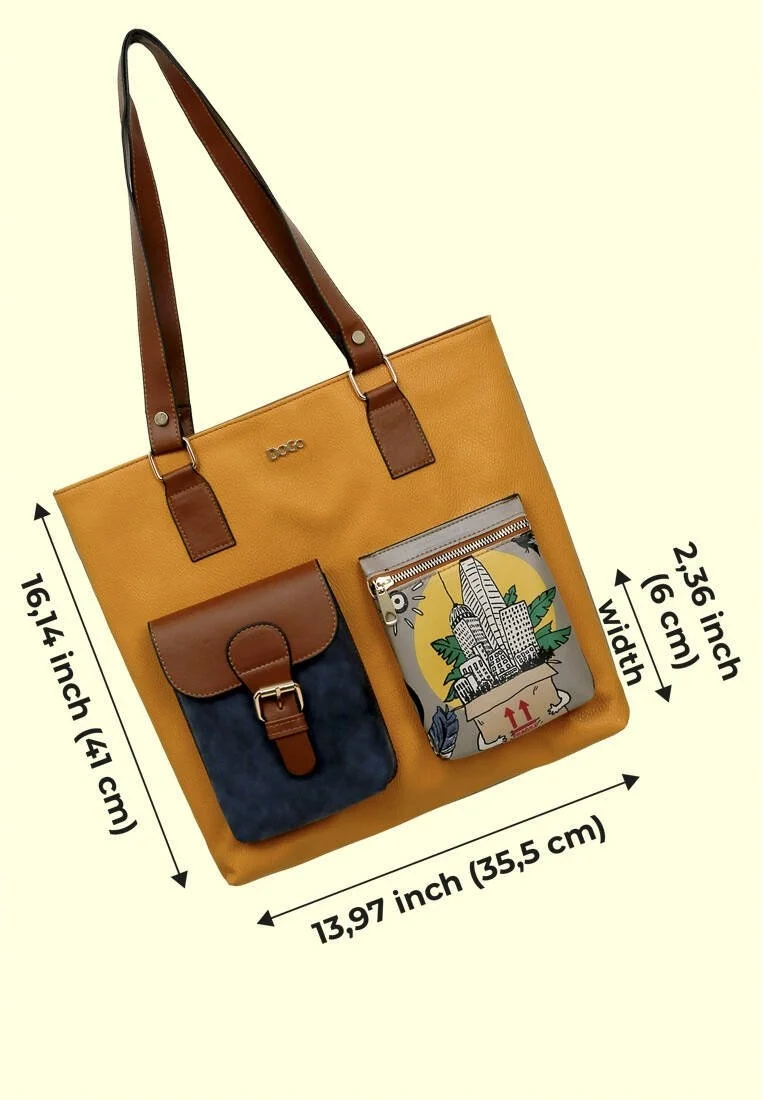 Femme Cuir Vegan Jaune Sac d'épaule - Fragile Motif