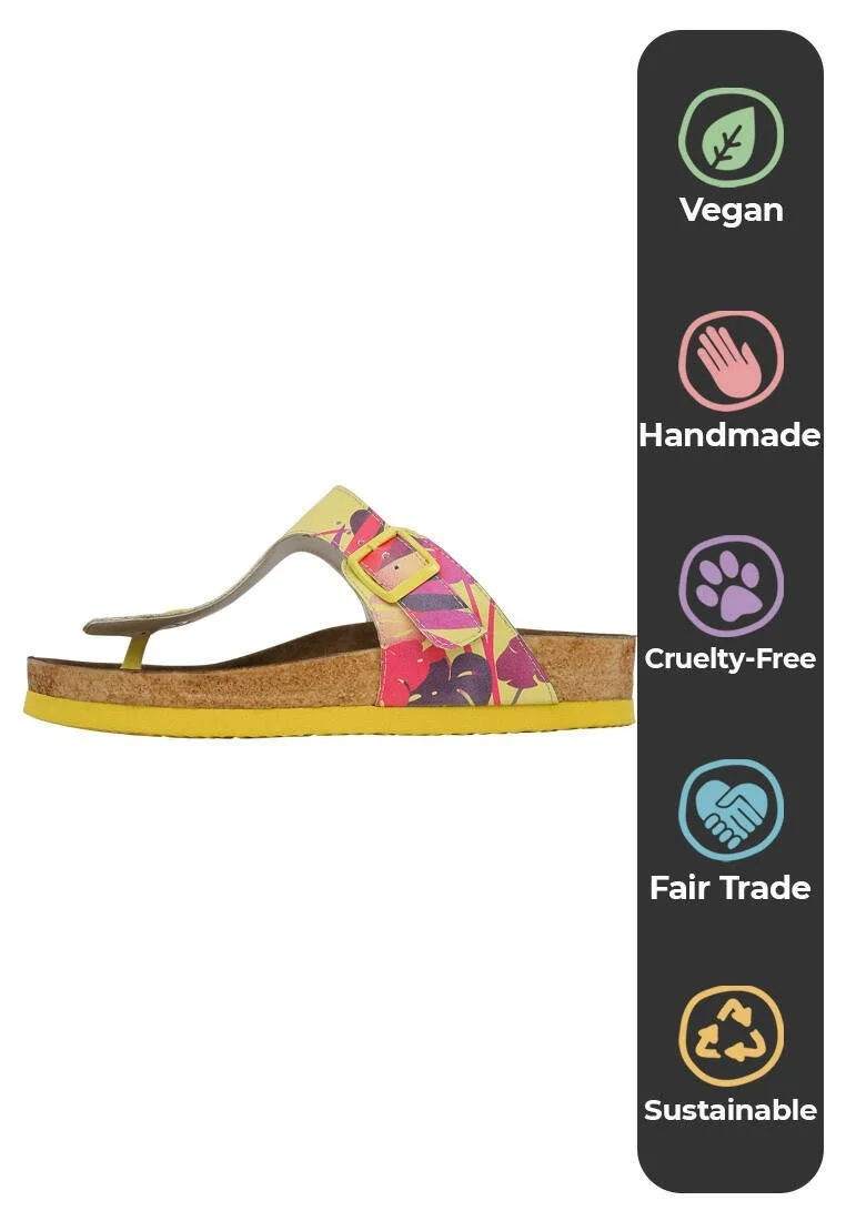 Femme Cuir Vegan Jaune Sandales - Planty Motif
