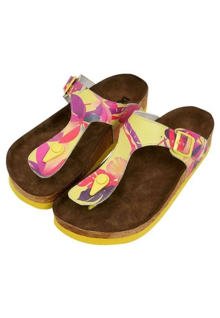 Femme Cuir Vegan Jaune Sandales - Planty Motif