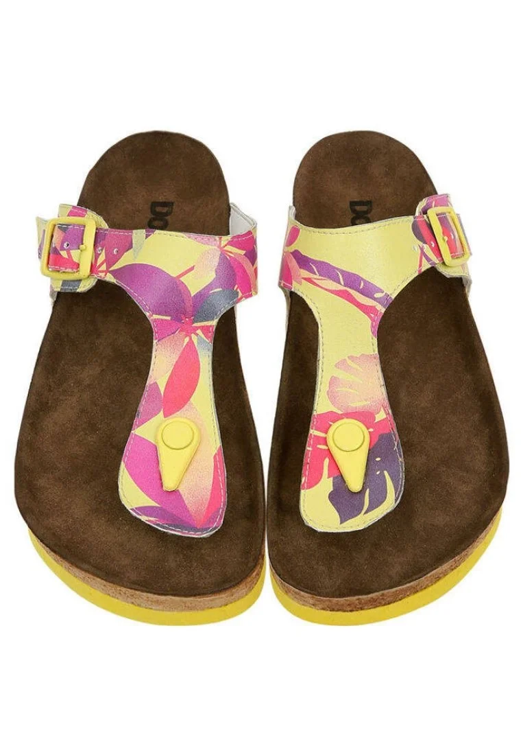 Femme Cuir Vegan Jaune Sandales - Planty Motif