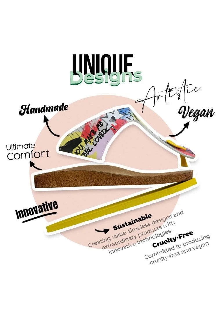 Femme Cuir Vegan Jaune Sandales - The Creation of the Collage Motif