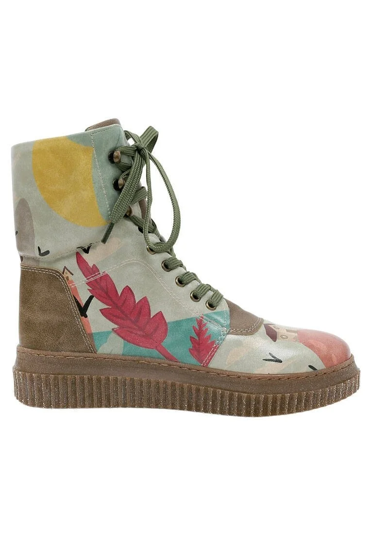 Femme Cuir Vegan Kaki Bottes Longues - State Of Bliss Motif