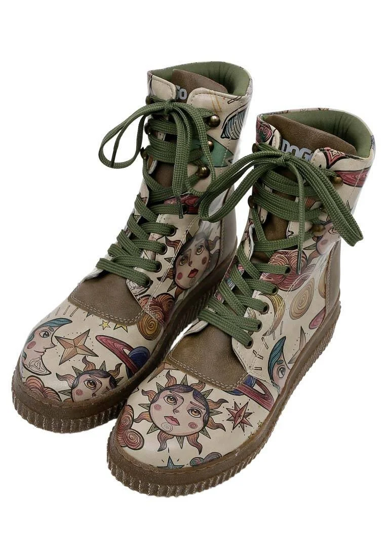 Femme Cuir Vegan Kaki Bottes Longues - Dreams For Dreamers Motif